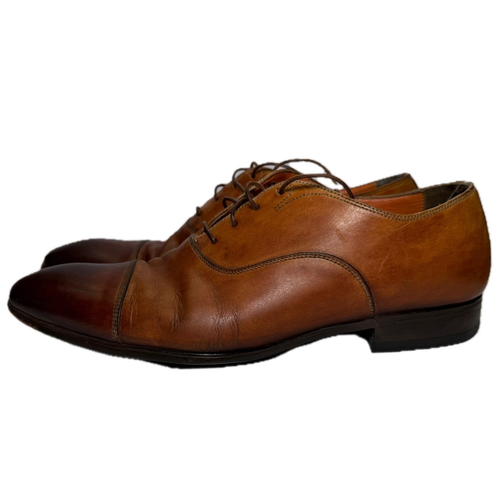 Santoni Oxford Shoes Mens 9 Brown Leather Cap Toe Burnished Made in Italy
